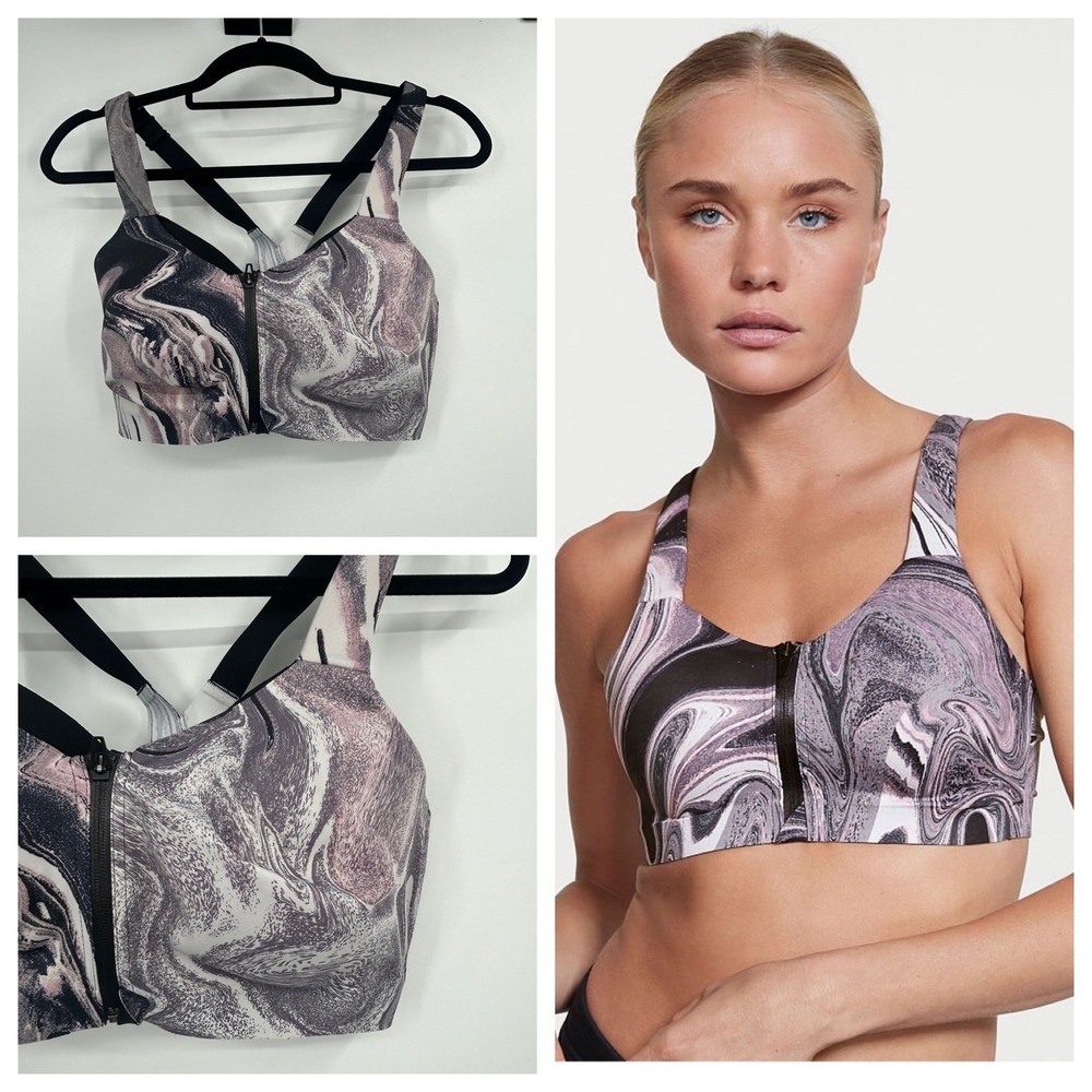 Victorias Secret Knockout Max Support Front Close Sport Bra Onyx Marble 36DDD